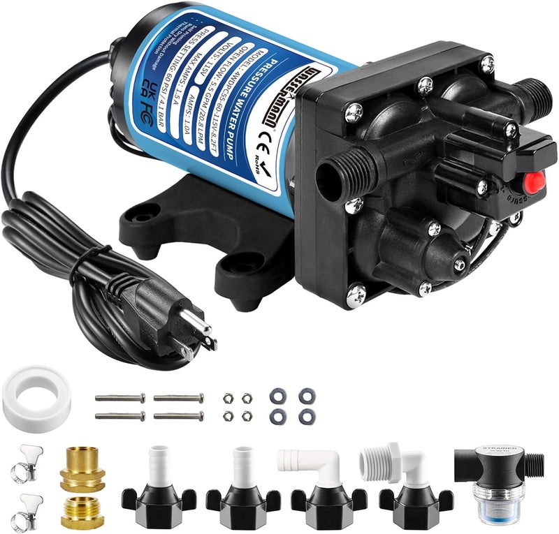 wassermann 115V AC Water Diaphragm Pump,5.5GPM 60PSI 1/2" NPSM with 8.2ft Power Cord & Plug,Self-Priming Fresh Water Pressure Booster Pump,Pressure Switch, for Garden Kitchen Bathroom RV Marine Camper - Image 1